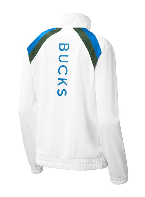 Women's G-III Red Flag Milwaukee Bucks Track Jacket In White - Back View