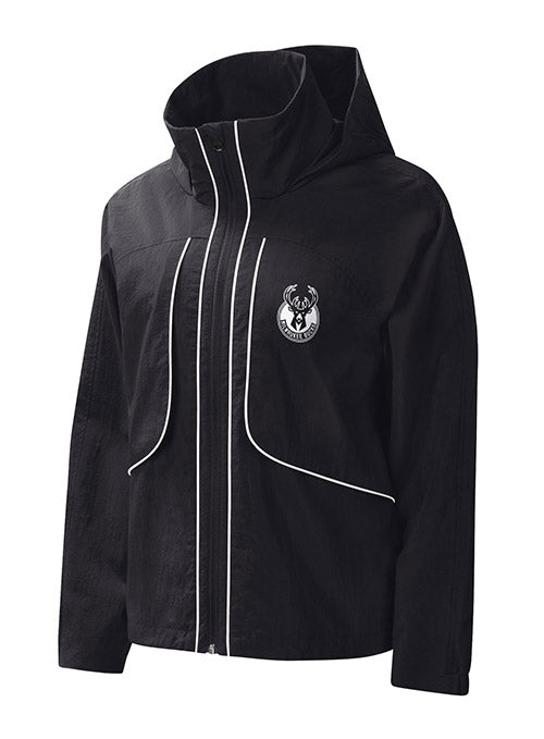Women's G-III Crinkle Last Goal Milwaukee Bucks Jacket In Black - Front View