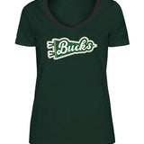 Women's New Era V-Neck Gameday Flag Green Milwaukee Bucks T-Shirt - Front View