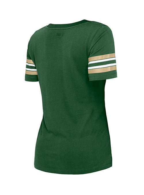 Women's New Era Athletic Stripes Green Milwaukee Bucks T-Shirt in Green - Back View