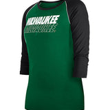 Women's New Era 3/4 Sleeve Athletic GRN/BLK Milwaukee Bucks T-Shirt in Green and Black - Angled Left Side View