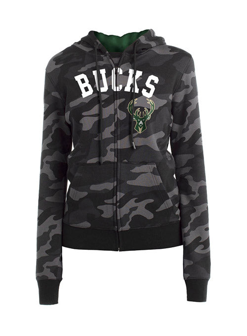 Women's New Era Cap Company Dark Camo Word Black Milwaukee Bucks Hoodie