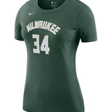 Women's Nike 2022 Icon Edition Giannis Antetokounmpo Milwaukee Bucks T-Shirt In Green - Front View