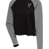 Women's Antigua Play Tonal Icon Milwaukee Bucks Long Sleeve T-Shirt In Black & Grey - Front View