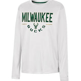 Youth Colosseum Fahoo Milwaukee Bucks Long Sleeve T-Shirt In White - Front View