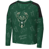 Youth Outerstuff Feeling Great Milwaukee Bucks Long Sleeve T-Shirt In Green & Black - Front View