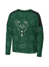 Youth Outerstuff Feeling Great Milwaukee Bucks Long Sleeve T-Shirt In Green & Black - Front View