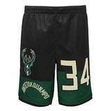 Youth Outerstuff Giannis Antetokounmpo Pandemonium Milwaukee Bucks Shorts In Black & Green - Front View