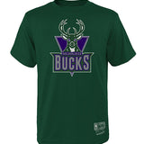 Youth Mitchell & Ness HWC '93 Retro Reboot Milwaukee Bucks T-Shirt In Green - Front View