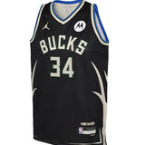 Youth Jordan 2022 Statement Edition Giannis Antetokounmpo Milwaukee Bucks Swingman Jersey In Black - Front View