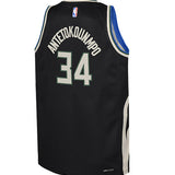 Youth Jordan 2022 Statement Edition Giannis Antetokounmpo Milwaukee Bucks Swingman Jersey In Black - Back View