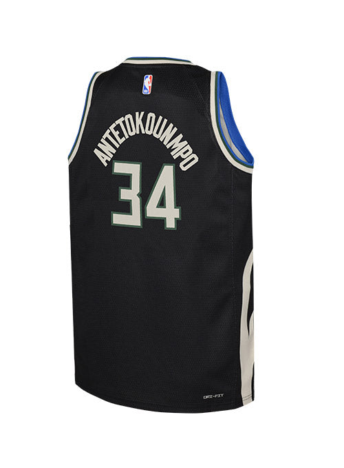 Youth Jordan 2022 Statement Edition Giannis Antetokounmpo Milwaukee Bucks Swingman Jersey In Black - Back View