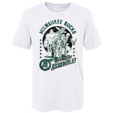 Juvenile Outerstuff Avengers Squad Milwaukee Bucks T-Shirt In White - Front View
