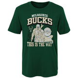 Juvenile This Is The Way Star Wars Milwaukee Bucks T-Shirt In Green - Front View