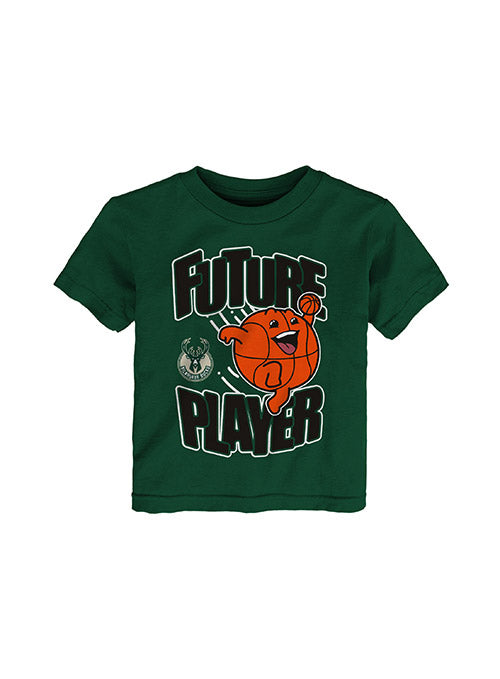 Toddler Game Ball Green Milwaukee Bucks T-Shirt In Green, Black & Orange - Front View