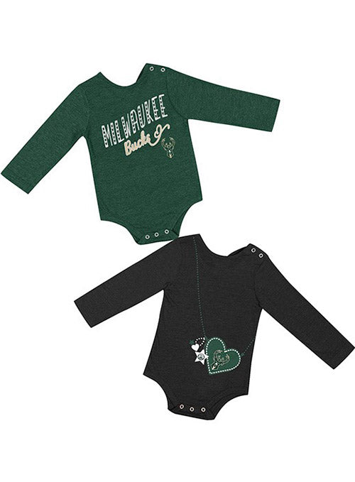 Infant Girl's Dorays Milwaukee Bucks 2-Pack Set In Green & Black - Combined Front View