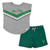 Toddler Girls Snowball Milwaukee Bucks Short Set In Grey & Green - Tank Top & Shorts Front View