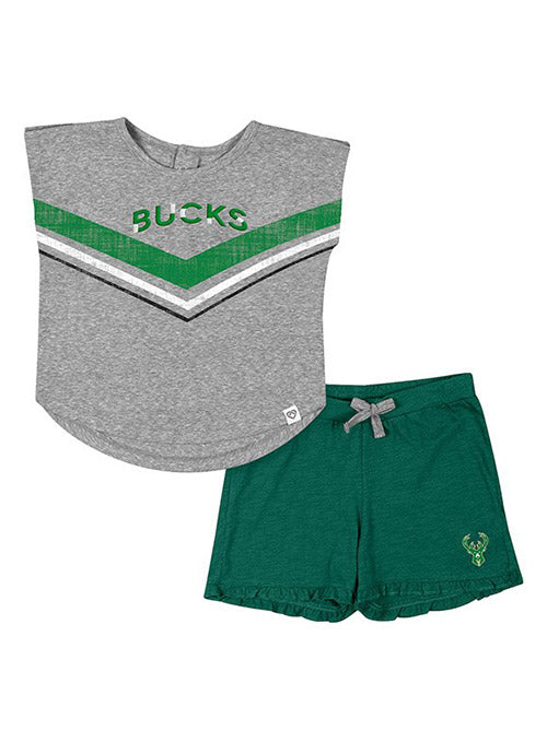 Toddler Girls Snowball Milwaukee Bucks Short Set In Grey & Green - Tank Top & Shorts Front View