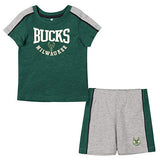 Infant Norman Milwaukee Bucks Short Set In Green & Grey - Shirt & Shorts Front View