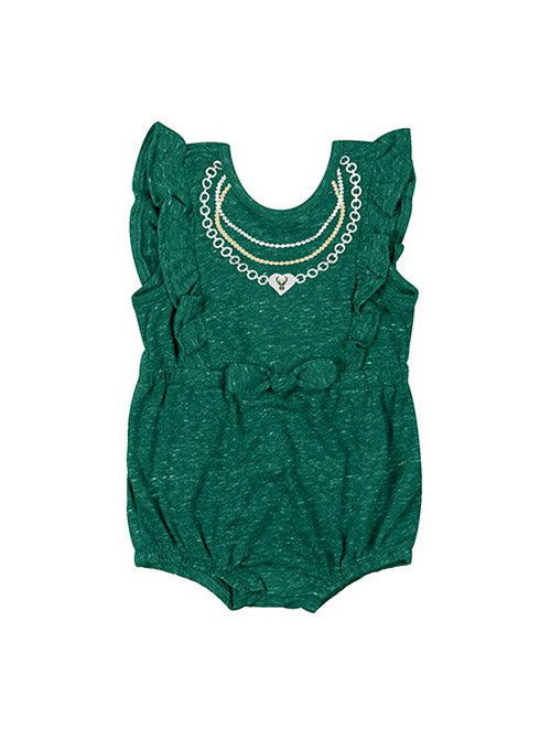 Infant Girls Gidget Ruffle Milwaukee Bucks Onesie In Green - Front View