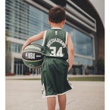 Toddler Nike Giannis Icon Milwaukee Bucks Swingman Jersey In Green - Back View On Child Model