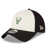 New Era 2022 Statement Edition 9Twenty Icon Milwaukee Bucks Adjustable Hat In Black & White - Angled Left Side View