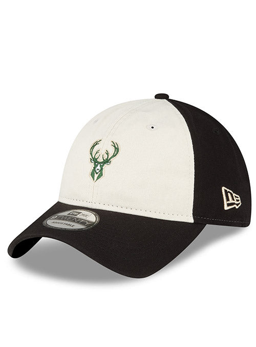 New Era 2022 Statement Edition 9Twenty Icon Milwaukee Bucks Adjustable Hat In Black & White - Angled Left Side View