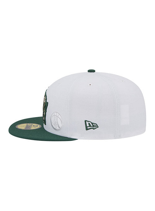 New Era Fitted 59Fifty Gameday State WHT/GRN Milwaukee Bucks Hat In White & Green - Left Side View