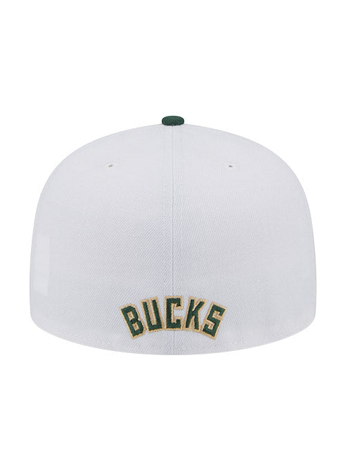 New Era Fitted 59Fifty Gameday State WHT/GRN Milwaukee Bucks Hat In White & Green - Back View