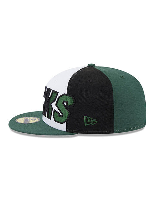 New Era 59Fifty Back Half 23 Milwaukee Bucks Fitted Hat In Green, White & Black - Left Side View