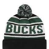 Youth 47 Brand Hangtime Milwaukee Bucks Cuff Pom Knit Hat In Black, Green & White - Back View