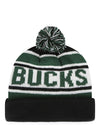 Youth 47 Brand Hangtime Milwaukee Bucks Cuff Pom Knit Hat In Black, Green & White - Back View