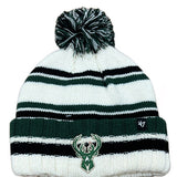Youth '47 Brand Driftway Cuff Pom Milwaukee Bucks Knit Hat In White, Green & Black - Front View