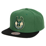 Mitchell & Ness Global Core Basic Milwaukee Bucks Snapback Hat In Green & Black - Angled Front Left View