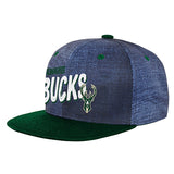 Youth Outerstuff Indigo Milwaukee Bucks Snapback Hat In Blue & Green - Angled Left Side View