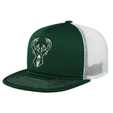 Youth Outerstuff Foam Front Milwaukee Bucks Snapback Hat In Green & White - Angled Left Side View