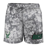 Juvenile Lazy Days Bleached Milwaukee Bucks Shorts In Grey - Front View