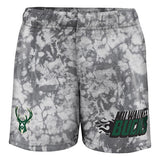 Youth Outerstuff Lazy Days Bleached Milwaukee Bucks Shorts In Grey - Front View