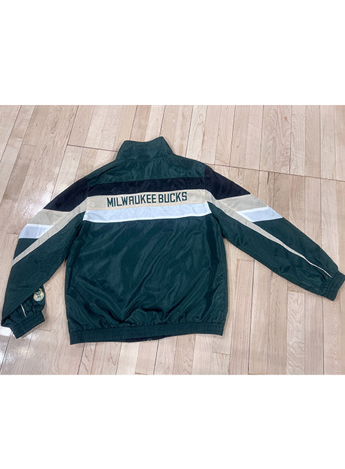 The Wild Collective Tie Blocked Milwaukee Bucks Track Jacket In Green, Black & White - Back View