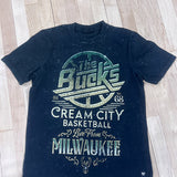 The Wild Collective Cream City Band Milwaukee Bucks T-Shirt In Blue - Front View