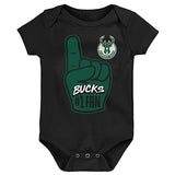 Infant Outerstuff Hand Off Milwaukee Bucks Onesie In Black & Green - Front View