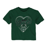 Infant Girls Love Glow Milwaukee Bucks T-Shirt In Green - Front View