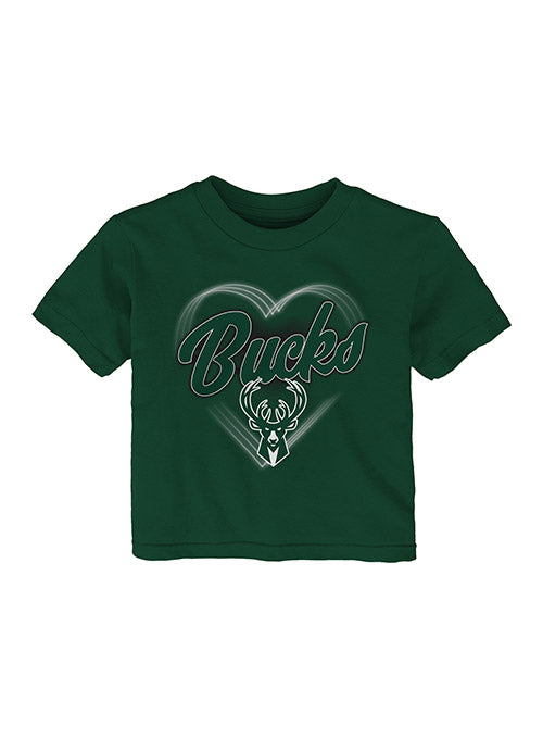 Infant Girls Love Glow Milwaukee Bucks T-Shirt In Green - Front View