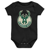 Infant Global Logo Black Milwaukee Bucks Onesie Creeper - Front View