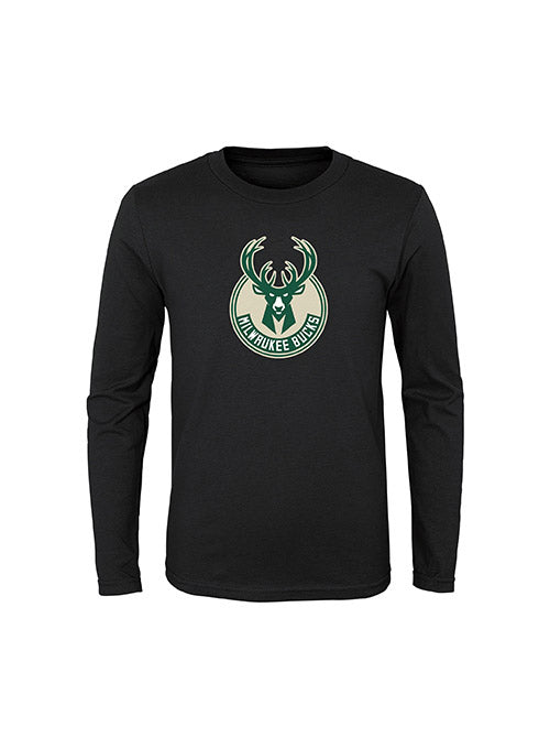 Toddler Global Milwaukee Bucks Long Sleeve T-Shirt In Black - Front View