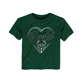 Toddler Girl Love Glow Milwaukee Bucks T-Shirt In Green - Front View