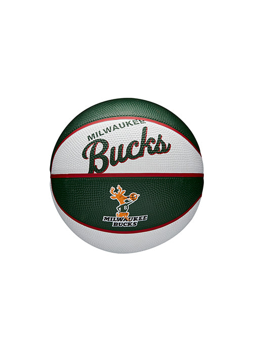 Wilson HWC Retro Milwaukee Bucks Mini Basketball In Green, White & Red - Front View