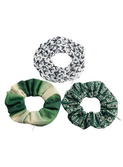 Headbands of Hope 3 Pack Milwaukee Bucks Zipper Scrunchies In Green & White - 3-Pack View