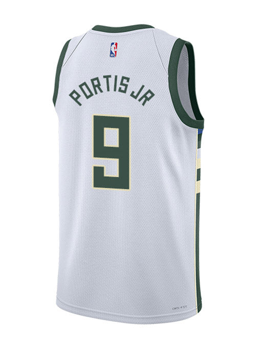 Nike 2022 Association Edition Bobby Portis Milwaukee Bucks Swingman Jersey In White - Back View