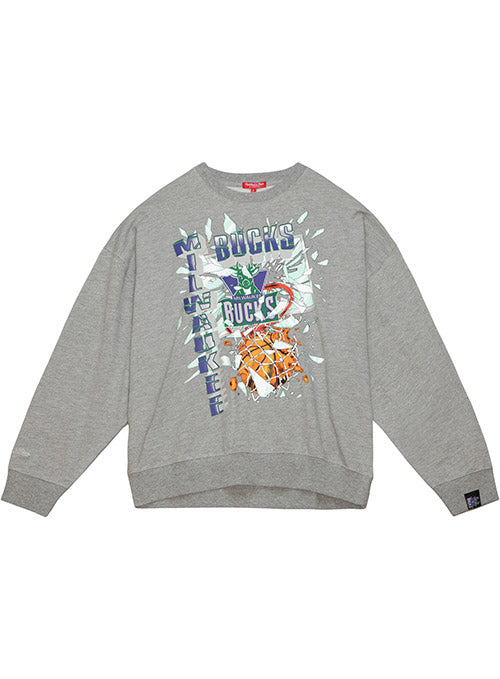 Mitchell & Ness HWC '93 Big Face 6.0 Milwaukee Bucks Crewneck Sweatshirt In Grey - Front View